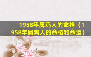 1958年属鸡人的命格（1958年属鸡人的命格和命运）