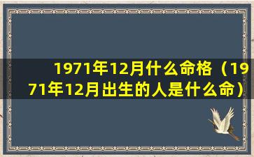 1971年12月什么命格（1971年12月出生的人是什么命）