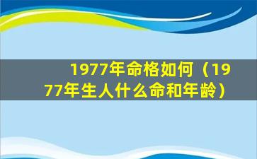 1977年命格如何（1977年生人什么命和年龄）