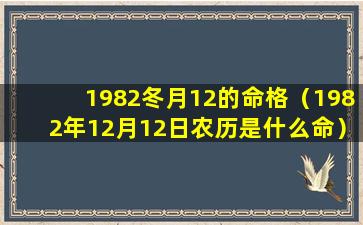 1982冬月12的命格（1982年12月12日农历是什么命）