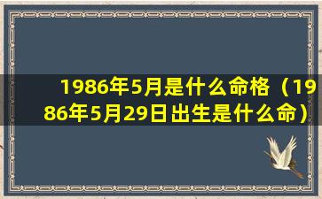 1986年5月是什么命格（1986年5月29日出生是什么命）