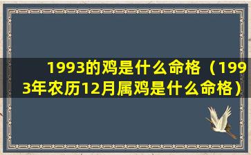 1993的鸡是什么命格（1993年农历12月属鸡是什么命格）