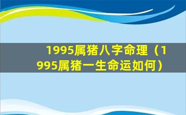 1995属猪八字命理（1995属猪一生命运如何）