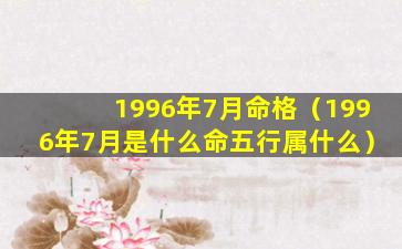 1996年7月命格（1996年7月是什么命五行属什么）