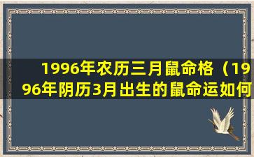 1996年农历三月鼠命格（1996年阴历3月出生的鼠命运如何）