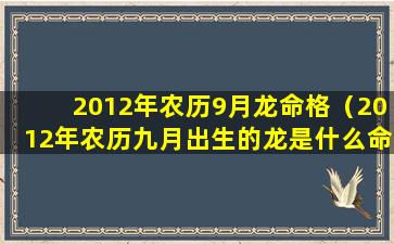 2012年农历9月龙命格（2012年农历九月出生的龙是什么命）