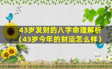 43岁发财的八字命理解析（43岁今年的财运怎么样）