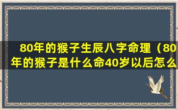 80年的猴子生辰八字命理（80年的猴子是什么命40岁以后怎么样）