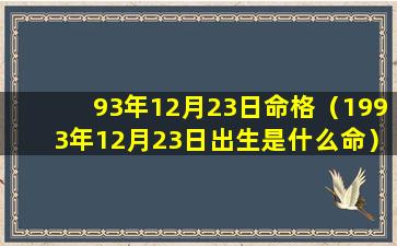 93年12月23日命格（1993年12月23日出生是什么命）