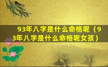 93年八字是什么命格呢（93年八字是什么命格呢女孩）