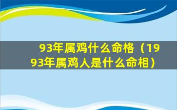 93年属鸡什么命格（1993年属鸡人是什么命相）