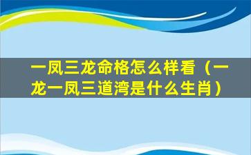 一凤三龙命格怎么样看（一龙一凤三道湾是什么生肖）