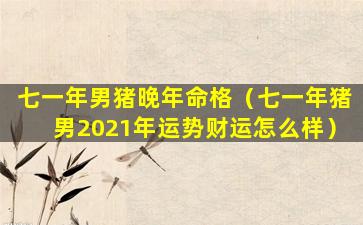 七一年男猪晚年命格（七一年猪男2021年运势财运怎么样）