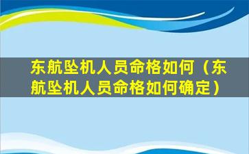 东航坠机人员命格如何（东航坠机人员命格如何确定）