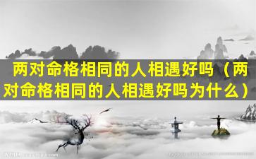 两对命格相同的人相遇好吗（两对命格相同的人相遇好吗为什么）