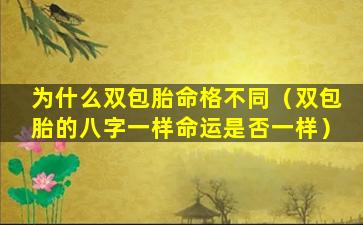 为什么双包胎命格不同（双包胎的八字一样命运是否一样）