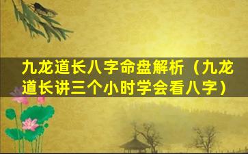 九龙道长八字命盘解析（九龙道长讲三个小时学会看八字）