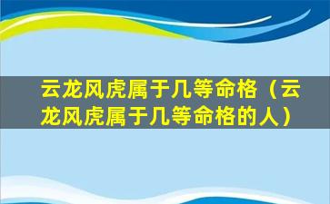 云龙风虎属于几等命格（云龙风虎属于几等命格的人）