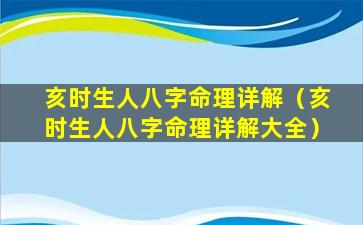 亥时生人八字命理详解（亥时生人八字命理详解大全）