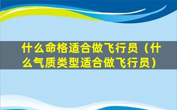 什么命格适合做飞行员（什么气质类型适合做飞行员）