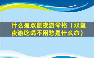 什么是双鼠夜游命格（双鼠夜游吃喝不用愁是什么命）