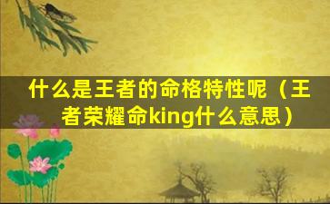 什么是王者的命格特性呢（王者荣耀命king什么意思）