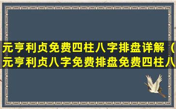 元亨利贞免费四柱八字排盘详解（元亨利贞八字免费排盘免费四柱八字排盘详解）