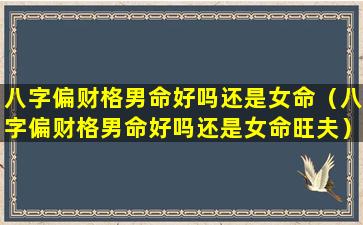 八字偏财格男命好吗还是女命（八字偏财格男命好吗还是女命旺夫）