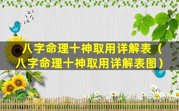 八字命理十神取用详解表（八字命理十神取用详解表图）