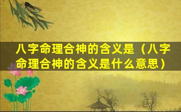 八字命理合神的含义是（八字命理合神的含义是什么意思）