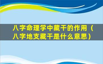 八字命理学中藏干的作用（八字地支藏干是什么意思）