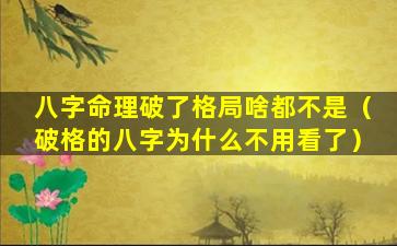 八字命理破了格局啥都不是（破格的八字为什么不用看了）