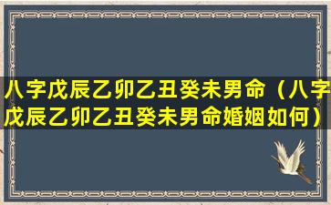 八字戊辰乙卯乙丑癸未男命（八字戊辰乙卯乙丑癸未男命婚姻如何）