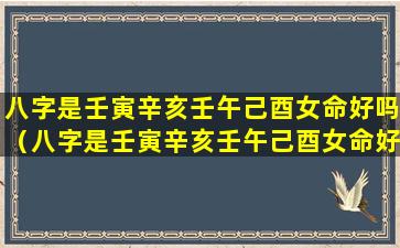 八字是壬寅辛亥壬午己酉女命好吗（八字是壬寅辛亥壬午己酉女命好吗对吗）