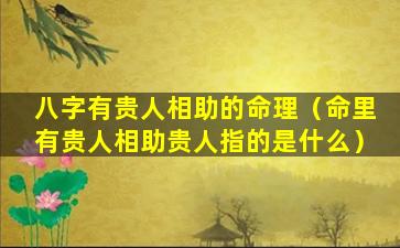 八字有贵人相助的命理（命里有贵人相助贵人指的是什么）