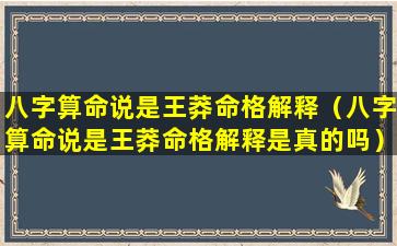 八字算命说是王莽命格解释（八字算命说是王莽命格解释是真的吗）