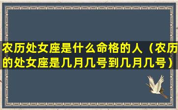 农历处女座是什么命格的人（农历的处女座是几月几号到几月几号）