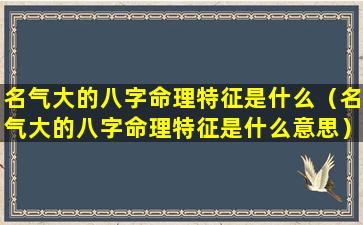 名气大的八字命理特征是什么（名气大的八字命理特征是什么意思）