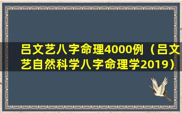 吕文艺八字命理4000例（吕文艺自然科学八字命理学2019）