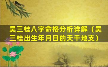 吴三桂八字命格分析详解（吴三桂出生年月日的天干地支）