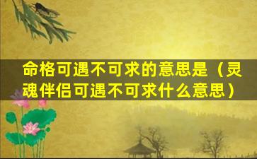 命格可遇不可求的意思是（灵魂伴侣可遇不可求什么意思）