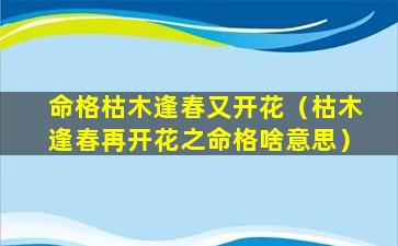 命格枯木逢春又开花（枯木逢春再开花之命格啥意思）