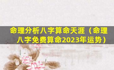 命理分析八字算命天涯（命理八字免费算命2023年运势）