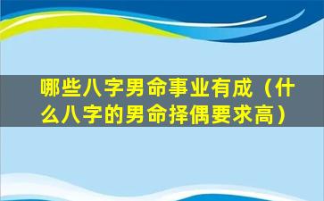 哪些八字男命事业有成（什么八字的男命择偶要求高）