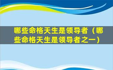 哪些命格天生是领导者（哪些命格天生是领导者之一）