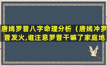 唐嫣罗晋八字命理分析（唐嫣冲罗晋发火,谁注意罗晋干嘛了家庭地位一目了然）