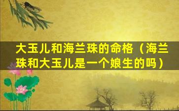 大玉儿和海兰珠的命格（海兰珠和大玉儿是一个娘生的吗）