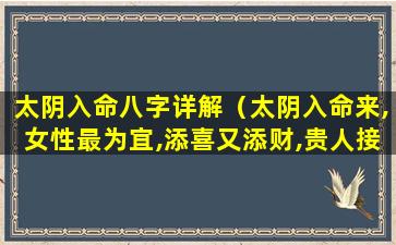 太阴入命八字详解（太阴入命来,女性最为宜,添喜又添财,贵人接引来的意思）