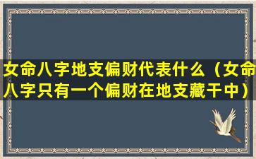 女命八字地支偏财代表什么（女命八字只有一个偏财在地支藏干中）