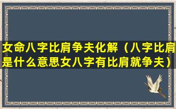 女命八字比肩争夫化解（八字比肩是什么意思女八字有比肩就争夫）